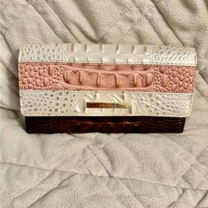 Brahmin Pink and Cream Croc Embossed Wallet Set